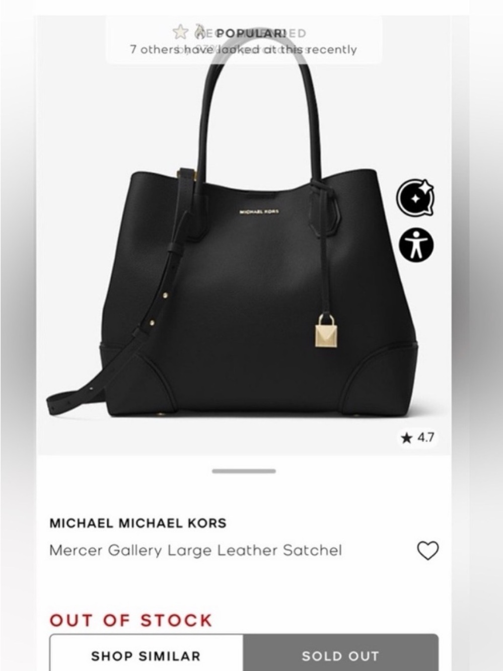 MICHAEL Michael Kors Black Leather Satchel with Gold Hardware